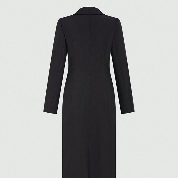 Black Elegant Women's Casual Long Button Coat For Summer - Picture 2 of 7